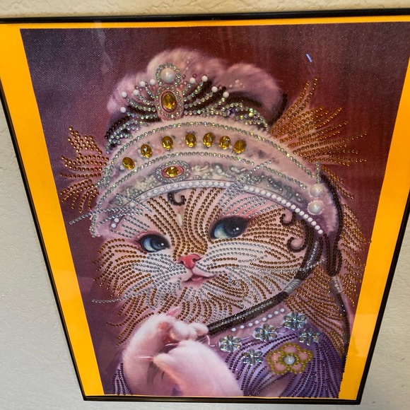Finished Crystal Rhinestone Cat Royalty Diamond Painting - Picture 1 of 3